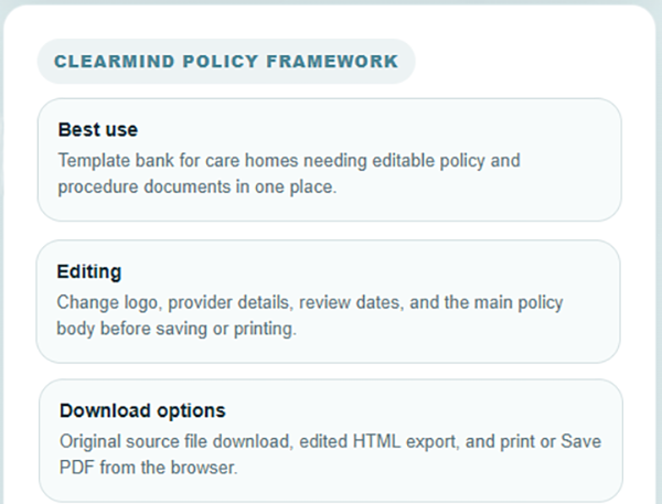 Policy library showing editable policy and procedure templates